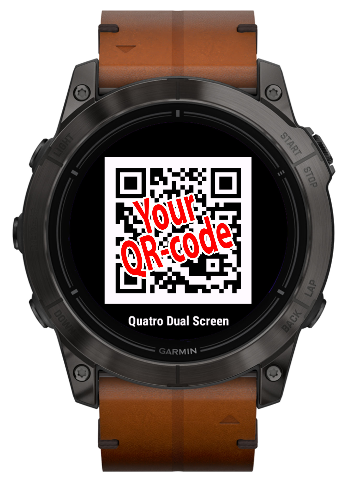 Locked watch face showing the serial number and QR code